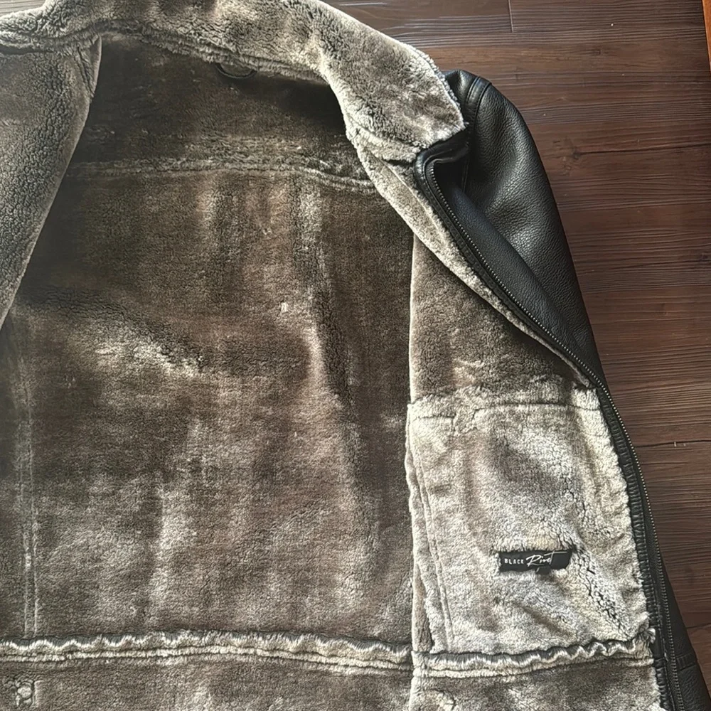 Black Rivet Black Leather Jacket with faux fur collar with lining price is firm - Picture 4 of 7